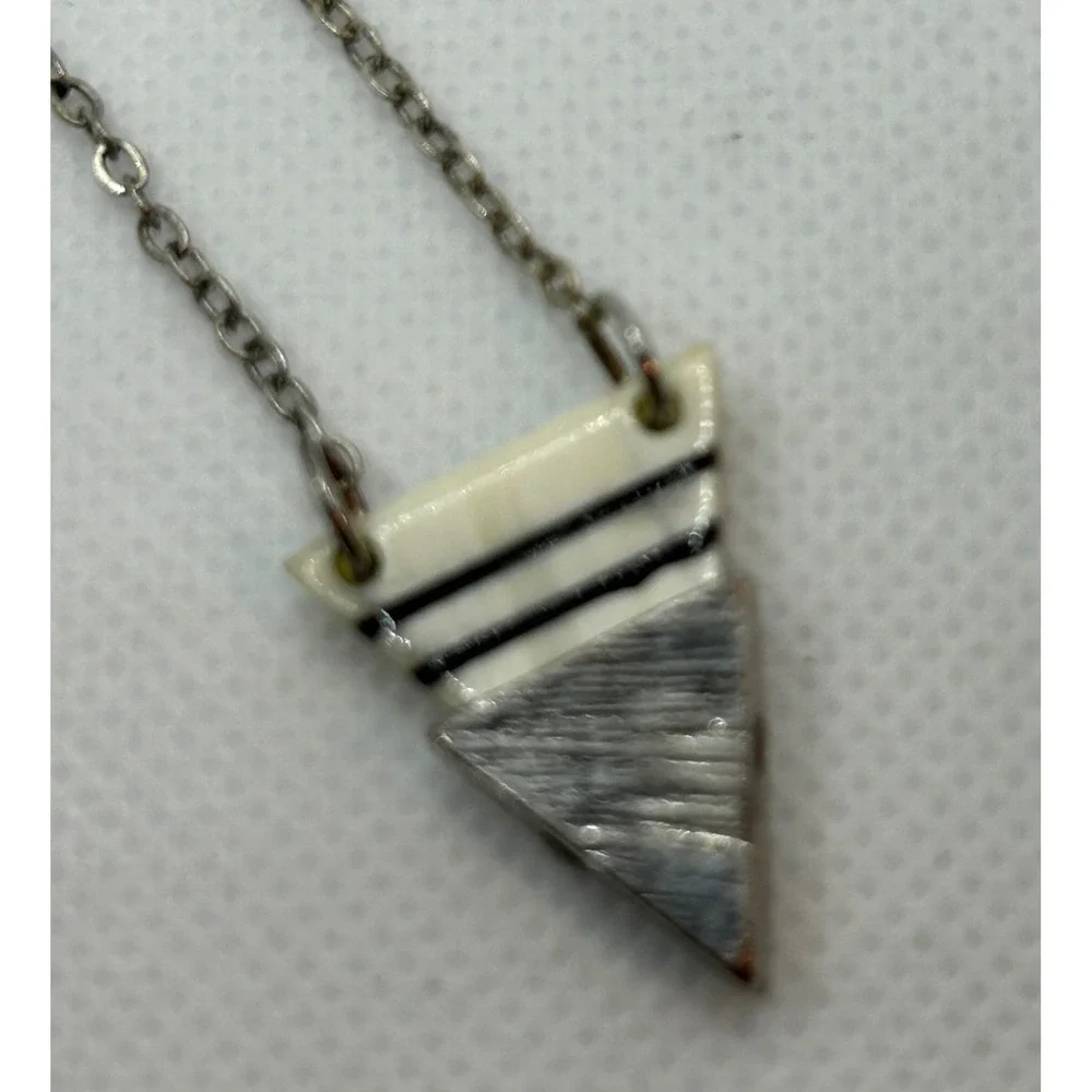 Geometric Triangle Pendant Necklace with‎ Pearl Accent
